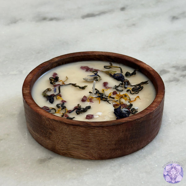 Pure Beeswax Candle for Child’s Room – With Ruby Crystal & Natural Flower