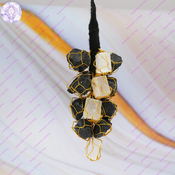 Selenite & Black Tourmaline Hanging for Home/Car Protection