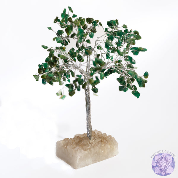 Green Jade Crystal Tree with Quartz Base – Stone of Heaven & Good Luck