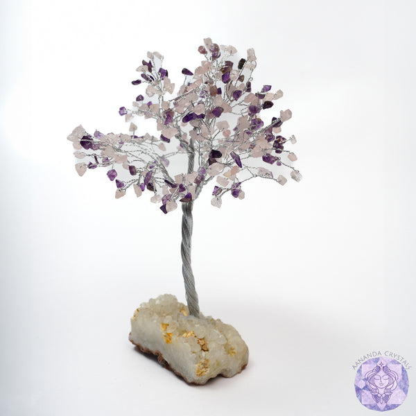 Amethyst & Rose Quartz Crystal Tree with Quartz Base – Love & Harmony