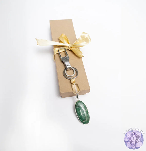 Citrine & Green Jade Crystal Keychain For Bussiness